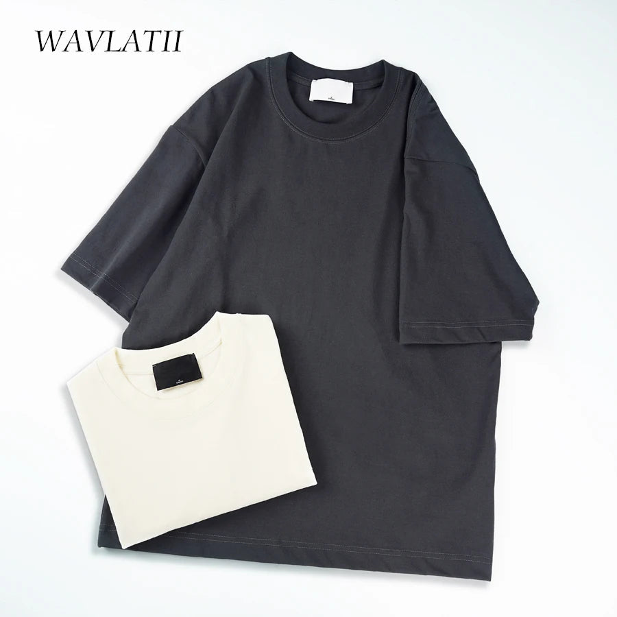 WAVLATII Oversized Summer T shirts for Women Men Brown Casual Female Korean Streetwear Tees Unisex Basic Solid Young Cool Tops Quick Pick Grocers