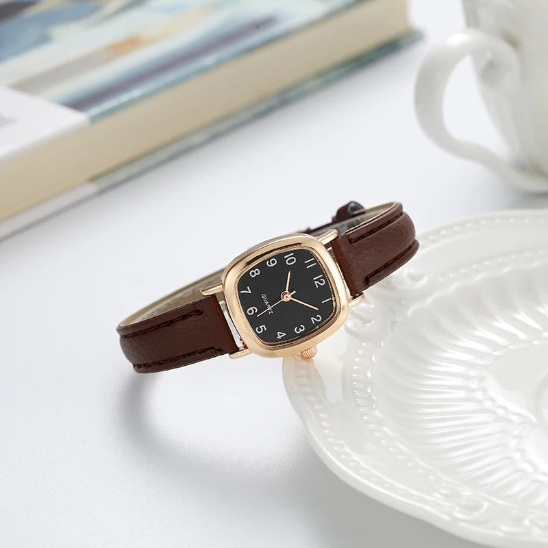 Women's Watch Fashion Small Arabic Quartz Watches Leather Band Wristwatches Quick Pick Grocers