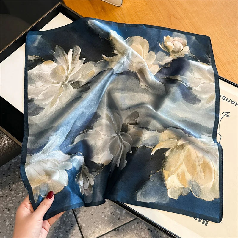 2025 Fashion 100% Real Silk Scarf 53cm Square Bandelet Women's Silk Temperament Small Scarf Neck Decorative Wrap Printed Scarves Quick Pick Grocers