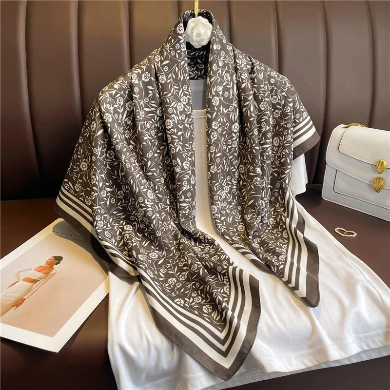 90*90Cm Square Scarf Twill Silk Feeling Women Head Shawls and Wraps Luxury Hair Tree Print Neck Scarves Hijab Bandana Pashmina Econic Blanks