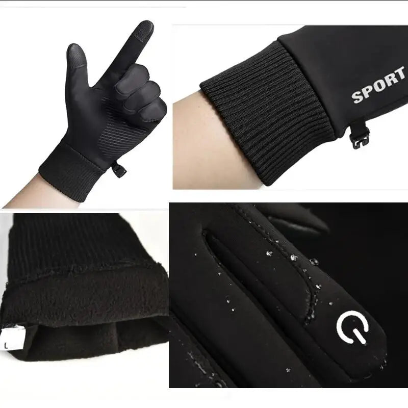 Black Winter Warm Full Fingers Waterproof Cycling Outdoor Sports Running Motorcycle Ski Touch Screen Fleece Gloves Snow Gloves Quick Pick Grocers