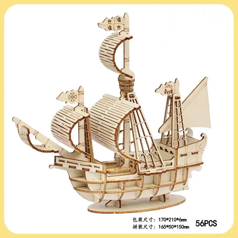 1PC 3D Sailboat Wooden Puzzle Assembly Model Puzzle DIY Wooden Crafts 3D Puzzle Gifts Desktop Decoration Quick Pick Grocers