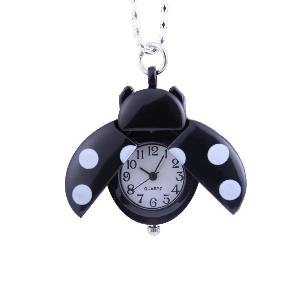 New Fashion Cute Small Golden Beetle Pocket Watchs With Chain Lightweight Necklace Pendant Clock Adult Children Ladybug Watch Quick Pick Grocers