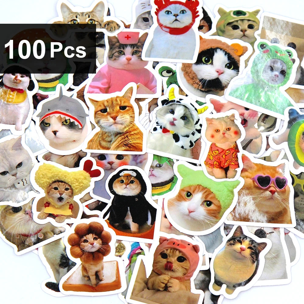 100/500/1000pcs Funny Cat Stickers Cartoon Cute Decals Toy Stationery Guitar Phone Bicycle Laptop Luggage Graffiti Kids Sticker Quick Pick Grocers