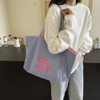 Casual Large Stripe Women's Shoulder Bag 2025 New Fashion Commuter Tote Bag High Capaci Canvas Handbag for Youth bolso mujer Quick Pick Grocers