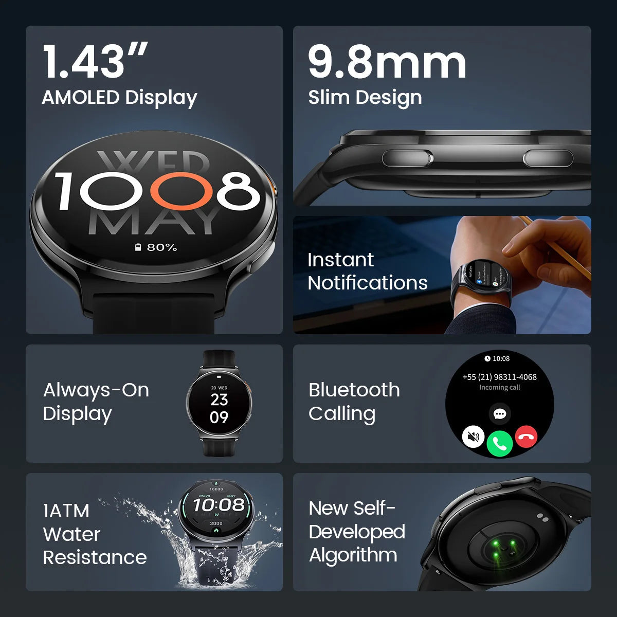 HAYLOU Solar Lite 2 Smartwatch 1.43'' AMOLED Display 24h Health Monitoring 150+ Sports Modes Voice Calling Smart Watch 1ATM Quick Pick Grocers