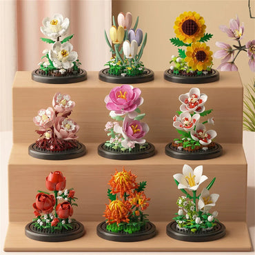 Eternal Flower Bouquet Bonsai Potted Plant Micro Building Blocks Model Home Decoration Puzzle Toys Kids Birthday Christmas Gifts Purest Peak Salt
