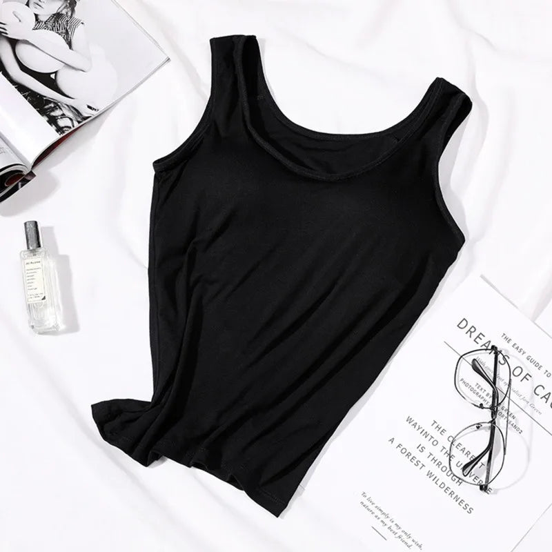 Women's Vest Tops With Built In Padded Bra Vest Slim Fit Tank Tops Sexy Shirts Feminino Casual Underlay Slimming Lingerie Top Quick Pick Grocers