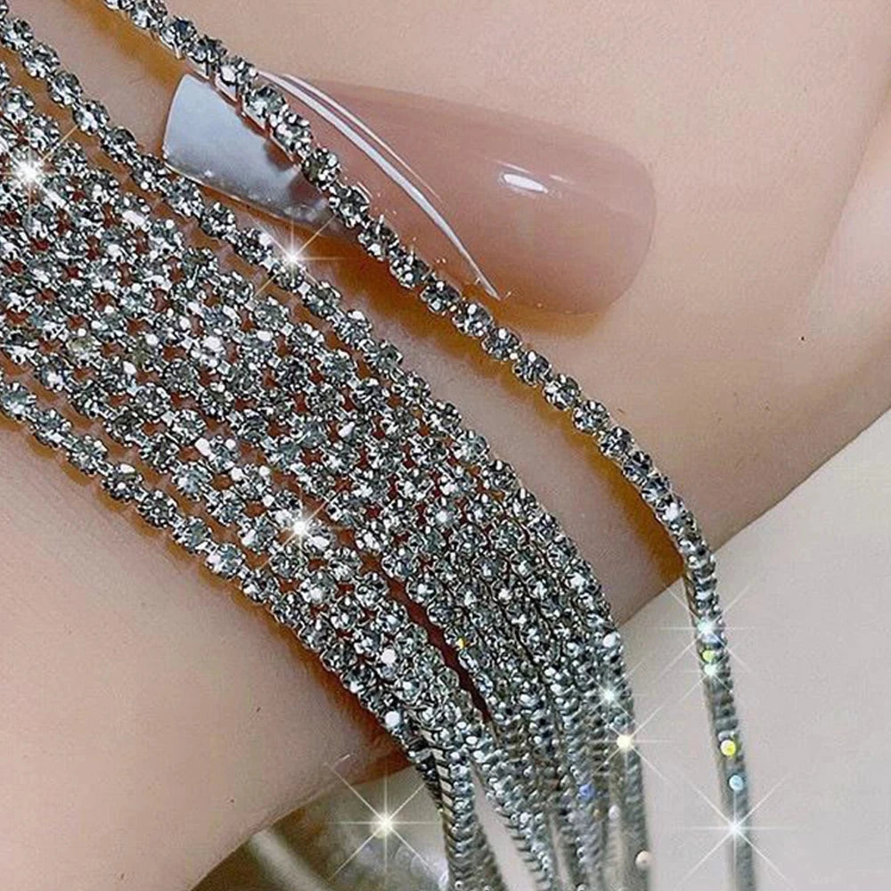 100/50cm Long Luxury Crystal Chain Nail Charms 1.5/2mm Shinying Clear/AB Diamond Nail Art Metal Steel French Manicure Crystal Econic Blanks