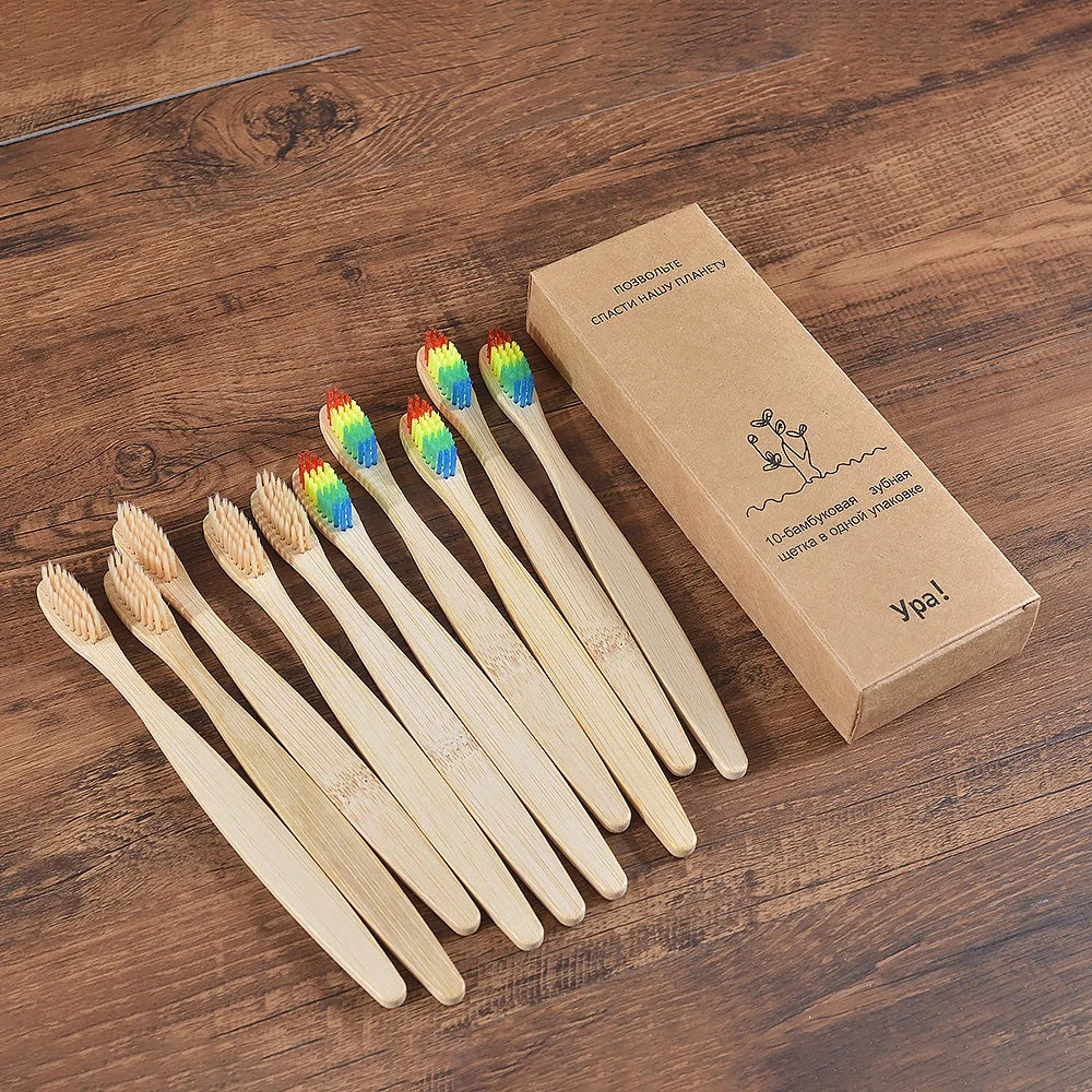 10Pcs Colorful Toothbrush Natural Bamboo Tooth Brush Sets Soft Bristle Charcoal Teeth Eco Bamboo Toothbrushes Dental Oral Care Econic Blanks