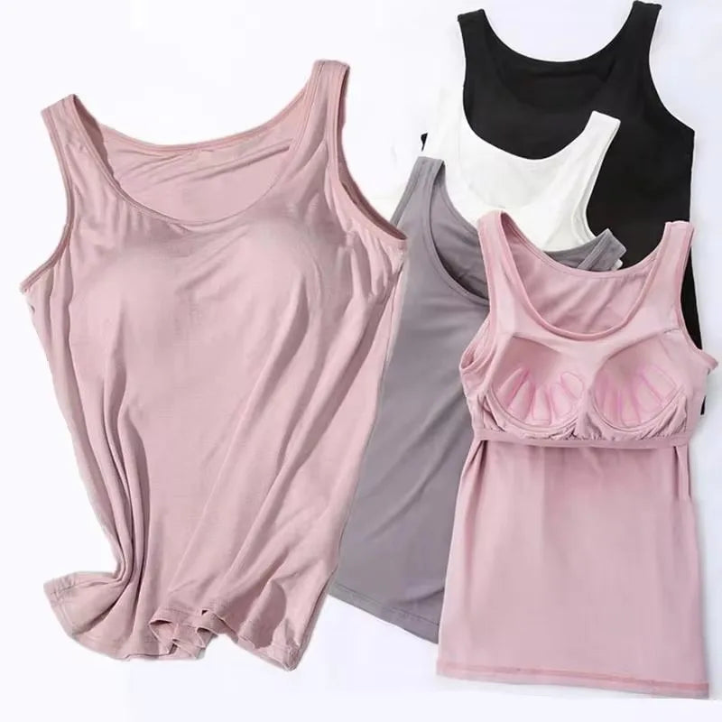 Women's Vest Tops With Built In Padded Bra Vest Slim Fit Tank Tops Sexy Shirts Feminino Casual Underlay Slimming Lingerie Top Quick Pick Grocers