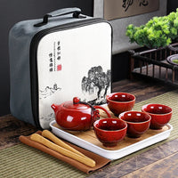 With Travelling Bag 4 Cups Chinese Kung Fu Tea Set Travel Set Ceramic Portable Teapot Porcelain Teaset Gaiwan Tea Cups Tea Tool Quick Pick Grocers