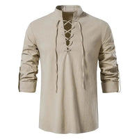 King Billion Men's Shirts Casual Men Cotton Linen Long Sleeve T-shirt Spring Autumn Vintage Shirt US Size Drawstring Neck Quick Pick Grocers