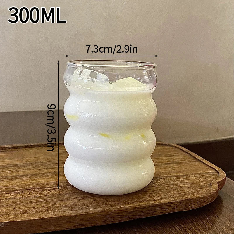 Transparant Drinking Glass Cup Creative Wave Shape Iced Coffee Tumbler Cup Juice Milk Tea Mug Drinkware Water Glasses Ripple Mug Quick Pick Grocers