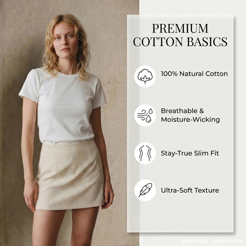 Basic T Shirts Women Cotton Slim Fit White Tops Summer Black Tees Crew Neck 100% Cotton T Shirt For Women Plain T-shirts Soft Quick Pick Grocers