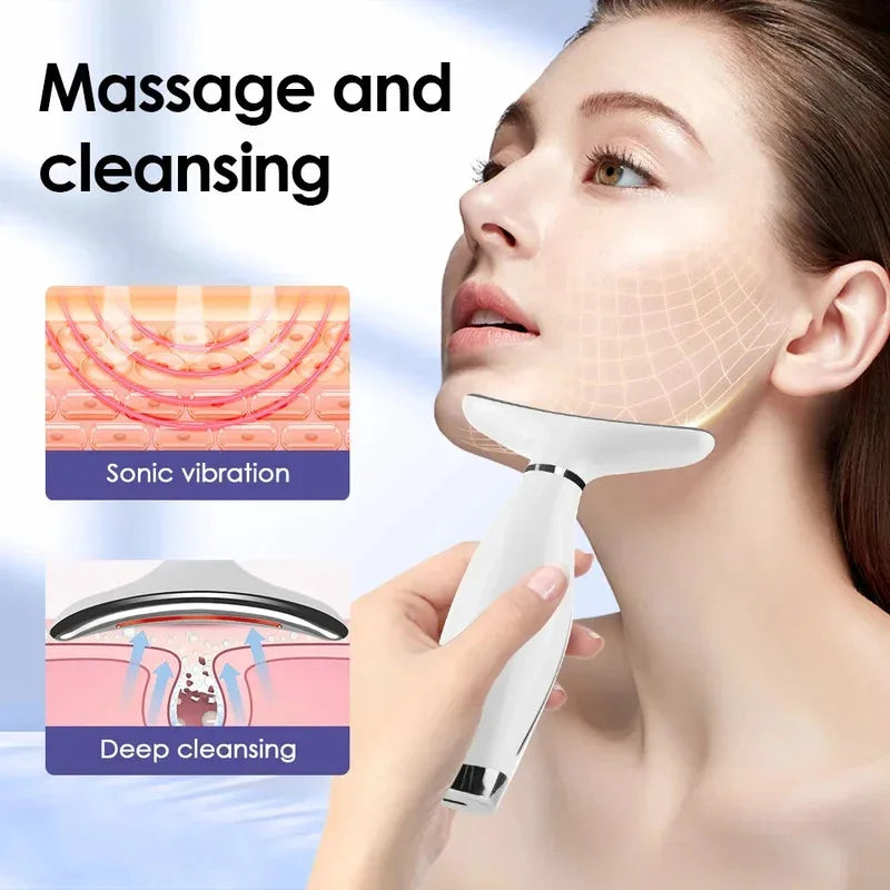 Portable 7 Colors LED Light Therapy Face Neck Massager 3 Gears Adjustable Gentle Vibration Anti Wrinkle Skin Tightening Lifting Quick Pick Grocers