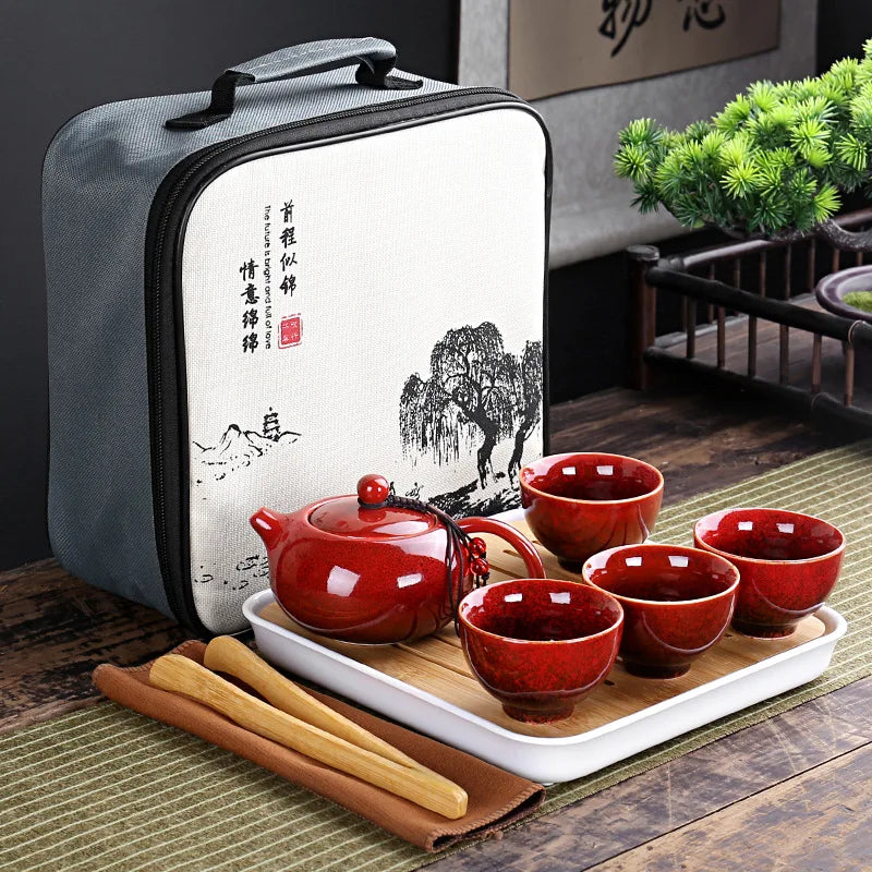 With Travelling Bag 4 Cups Chinese Kung Fu Tea Set Travel Set Ceramic Portable Teapot Porcelain Teaset Gaiwan Tea Cups Tea Tool Quick Pick Grocers