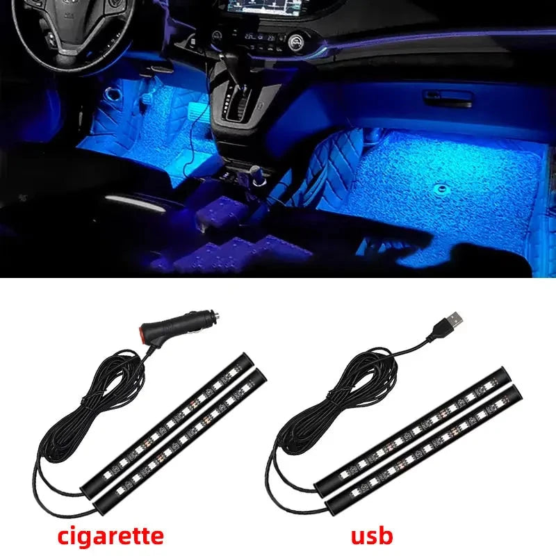 2-in-1 LED Car Neon Foot Light - USB & Cigarette Lighter Interior Ambient Lamp Econic Blanks