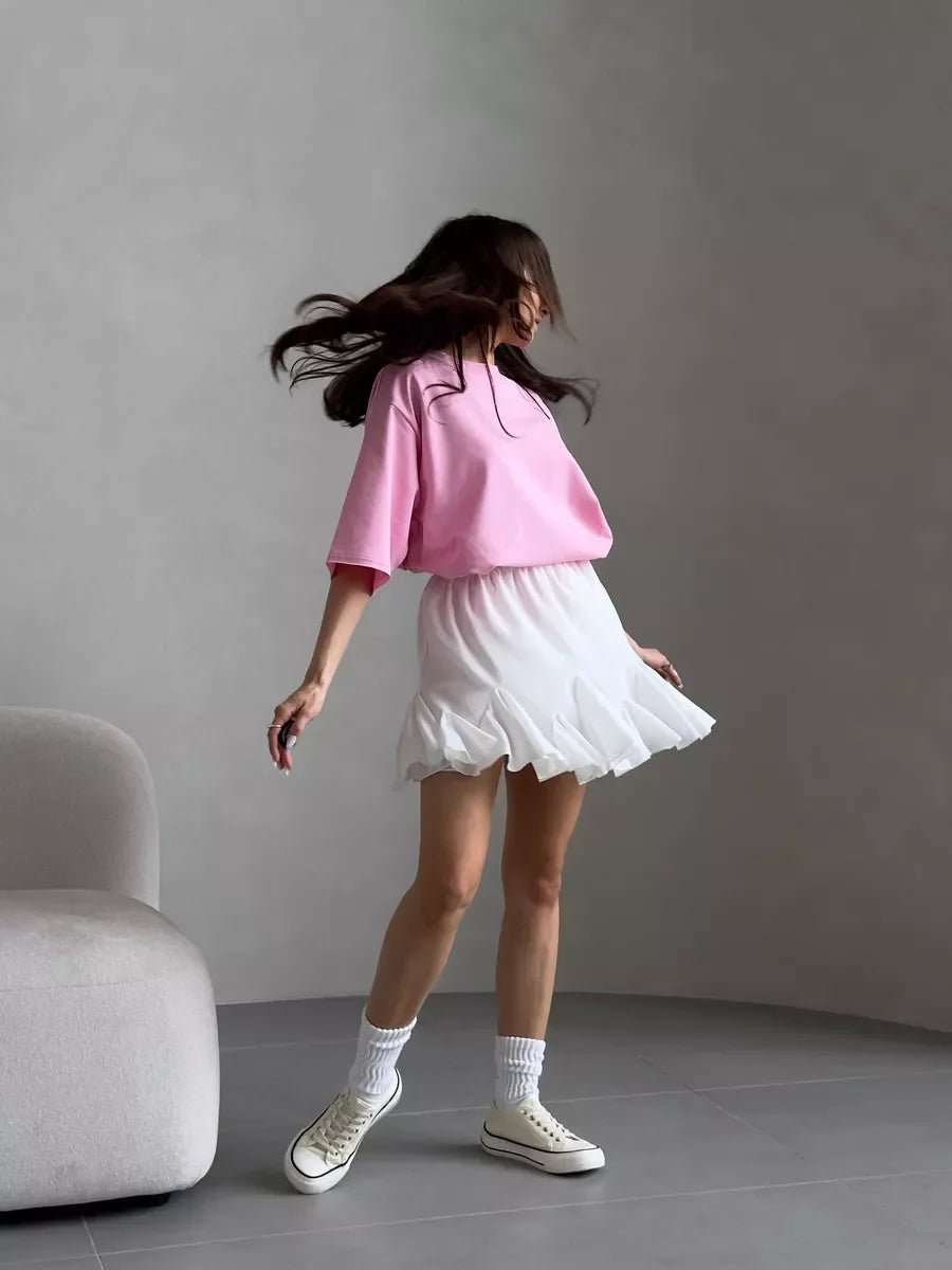 Hirsionsan Summer Casual Oversized T-shirts Women 100% Cotton Pink Loose Tees 2025 New Cusual Solid O Neck Female Aesthetic Tops Quick Pick Grocers