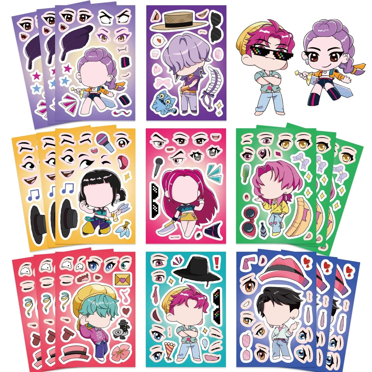 8/16/24PCS Toy Puzzle Stickers Anime Make a Face Stickers DIY Handicrafts Waterproof Stickers Quick Pick Grocers