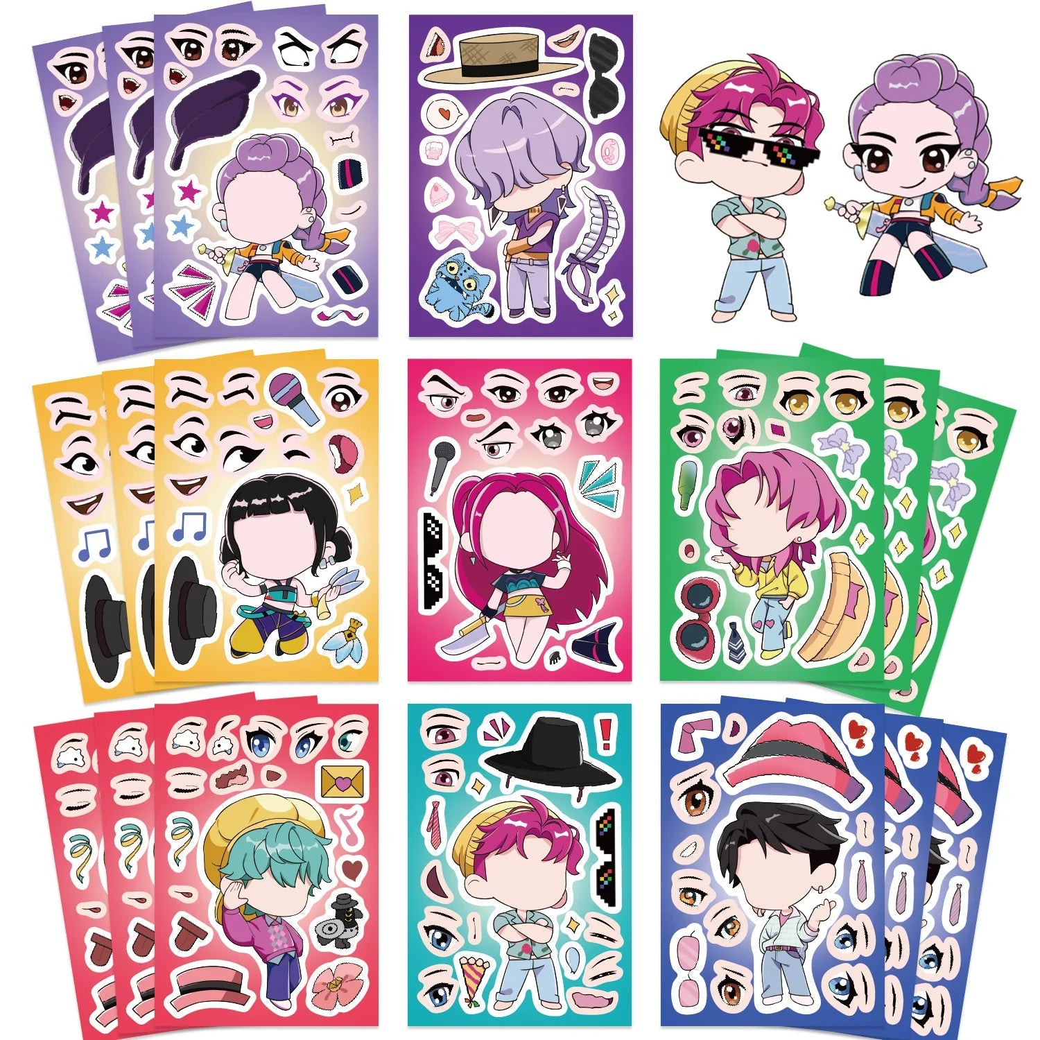 8/16/24PCS Toy Puzzle Stickers Anime Make a Face Stickers DIY Handicrafts Waterproof Stickers Quick Pick Grocers