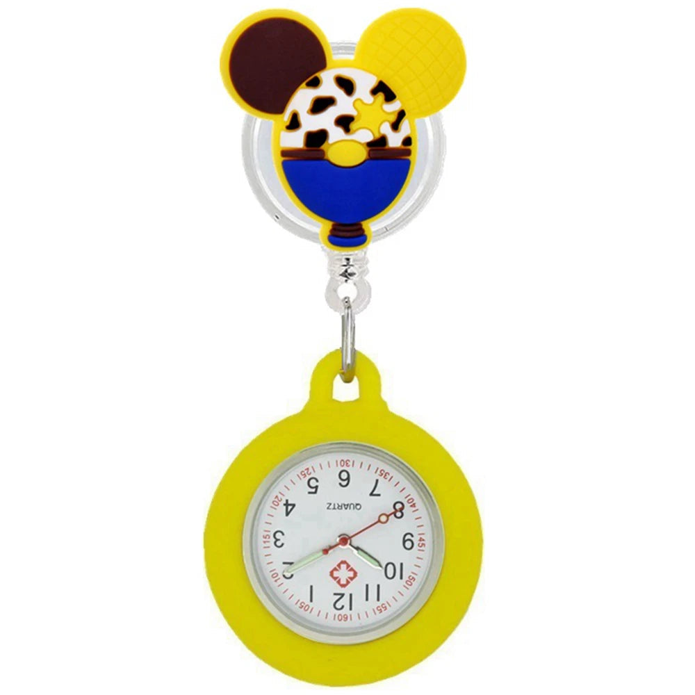 Retractable Lovely Cartoon Pattern Nurse Doctor Pocket Hang Clips Watches Colourful Hospital Medical Women Mens Badge Reel Clock Quick Pick Grocers