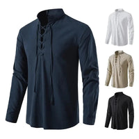 King Billion Men's Shirts Casual Men Cotton Linen Long Sleeve T-shirt Spring Autumn Vintage Shirt US Size Drawstring Neck Quick Pick Grocers