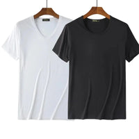 2 Packs Bamboo Fiber Round Neck T-shirts Short Sleeve Classic Tees Sweat-absorbent Gym Man Undershirt Solid Color Tee Black New Quick Pick Grocers