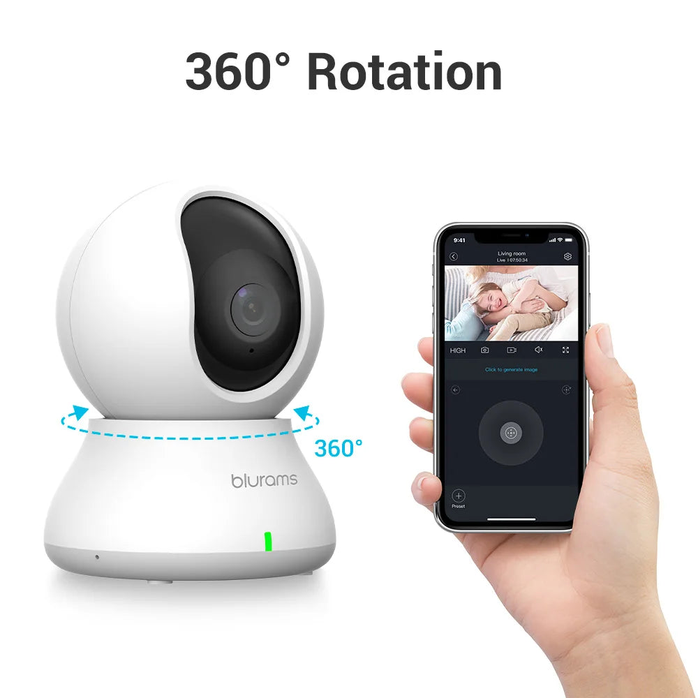 Blurams 2.4＆5G WiFi Indoor Camera, 2K, 360° PTZ Pet Dog IP CCTV Camera with Phone App, 2-Way Talk, Night Vision, for Home Securi Econic Blanks