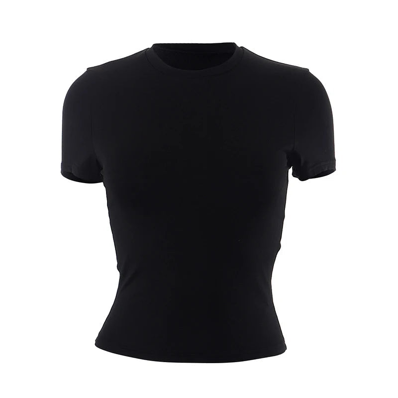 2024 Spring New Short Sleeve T-Shirt Women Solid Simple Casual Soft All-Match Hot Basic Crop Tops Tees Summer Fashion Quick Pick Grocers