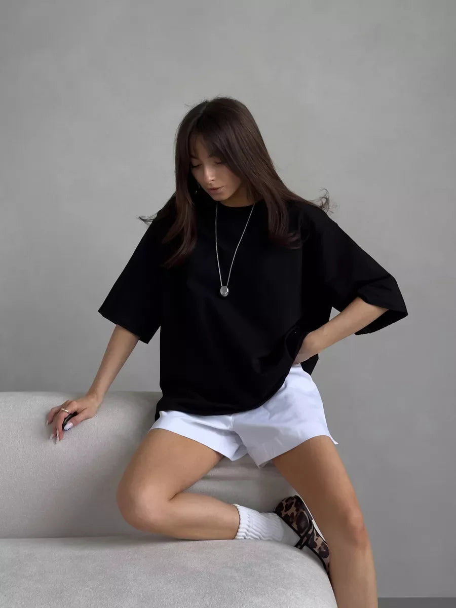 Hirsionsan Summer Casual Oversized T-shirts Women 100% Cotton Pink Loose Tees 2025 New Cusual Solid O Neck Female Aesthetic Tops Quick Pick Grocers