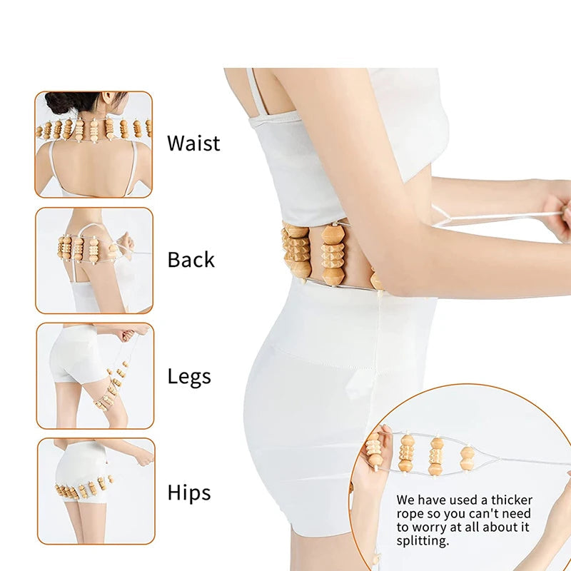 1pcs  Wooden Therapy Massage Tool Back Massager Roller Rope for Body Shaping Pain Relief Wooden Treatment Purest Peak