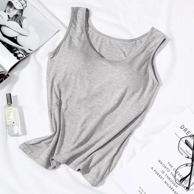 Women's Vest Tops With Built In Padded Bra Vest Slim Fit Tank Tops Sexy Shirts Feminino Casual Underlay Slimming Lingerie Top Quick Pick Grocers