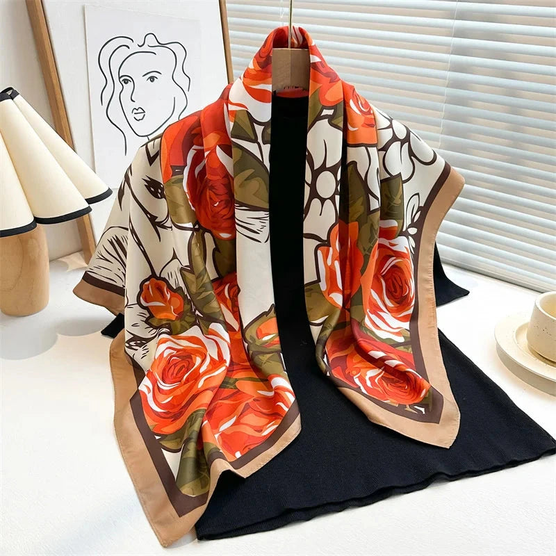 90*90Cm Square Scarf Twill Silk Feeling Women Head Shawls and Wraps Luxury Hair Tree Print Neck Scarves Hijab Bandana Pashmina Econic Blanks