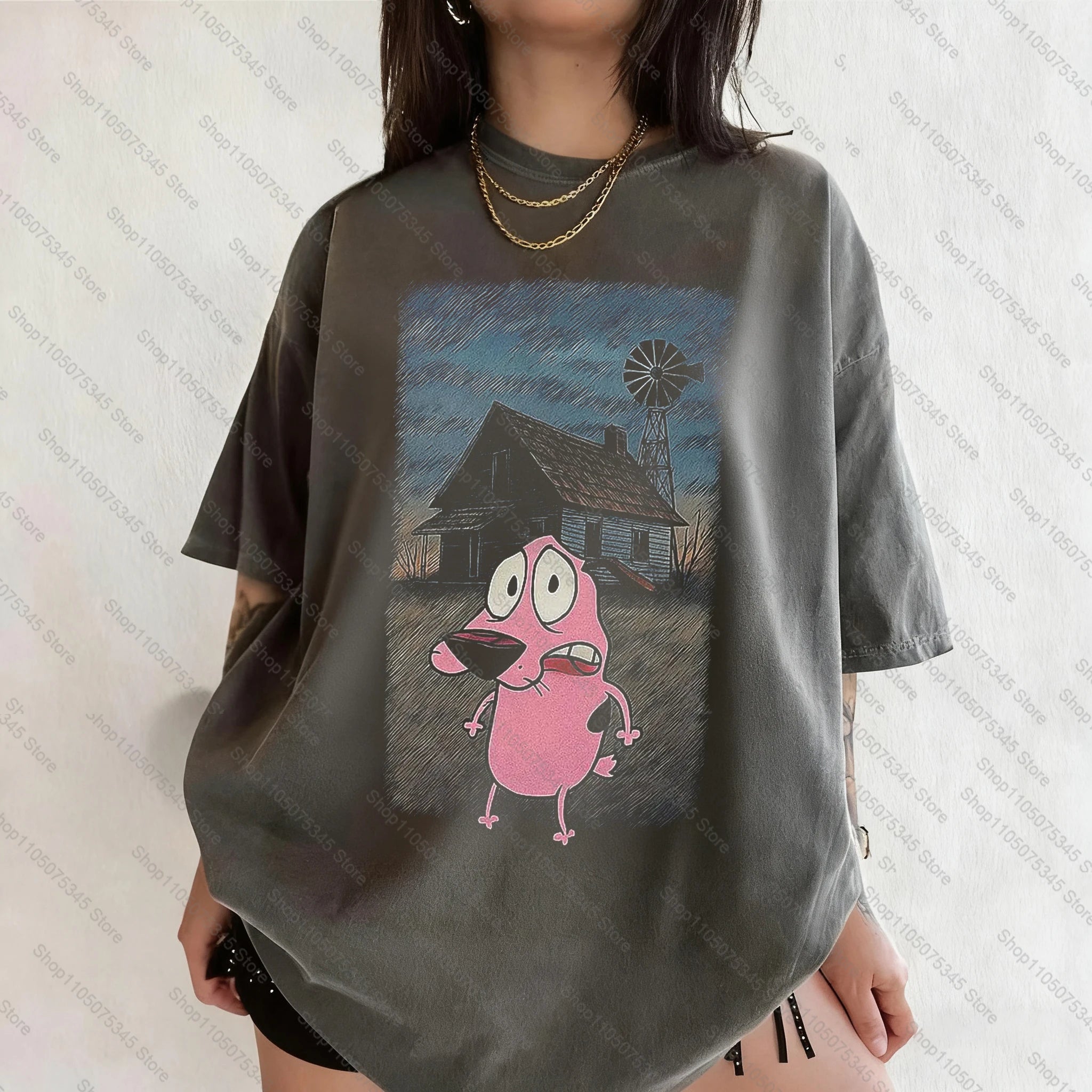 Vintage Courage The Cowardly Dog Cartoon Print Short Sleeve T-Shirt Retro Unisex Graphic Tee 90s Nostalgia Summer Streetwear Tee Quick Pick Grocers