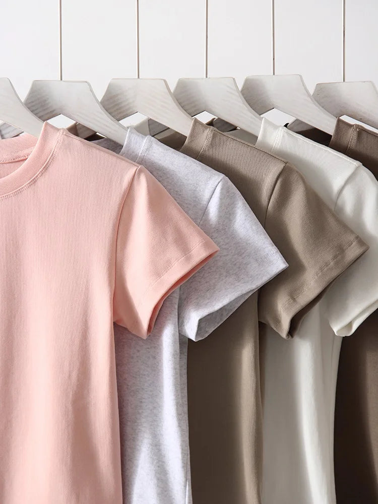 Basic T Shirts Women Cotton Slim Fit White Tops Summer Black Tees Crew Neck 100% Cotton T Shirt For Women Plain T-shirts Soft Quick Pick Grocers