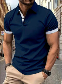 Men's short sleeve color matching fashion with men's lapel short sleeve Quick Pick Grocers