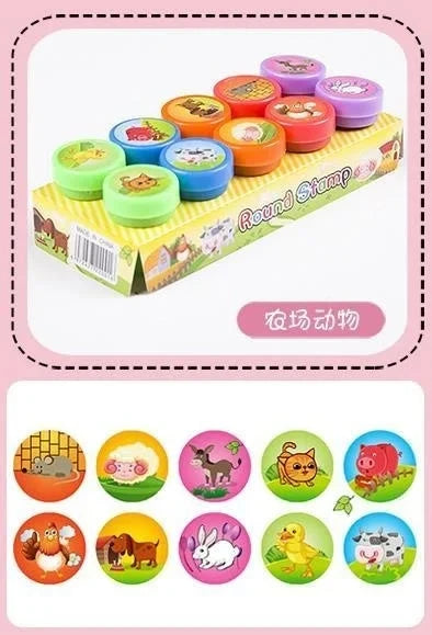 10pcs Assorted Stamps for Kids Self-ink Stamps Children Toy Stamps Smiley Face Seal Scrapbooking DIY Painting Photo Album Decor Econic Blanks