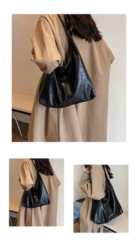 Autumn and Winter Vintage Women's Bag Large Capacity Suede Shoulder Bag Solid Color Simple Casual Commuter Bag Retro Handbags Quick Pick Grocers