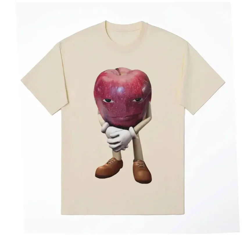 Funny Me Asf Apple with Face Meme T Shirt Unisex Fashion High Quality T Shirts Men Retro Casual Short Sleeve T-shirt Tops Quick Pick Grocers