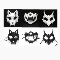 Halloween Mask Half-face Mask Cos Dragon God Fierce Tiger Night Fork Tengu Man Wolf Mask Performance Skull Masks Econic Blanks