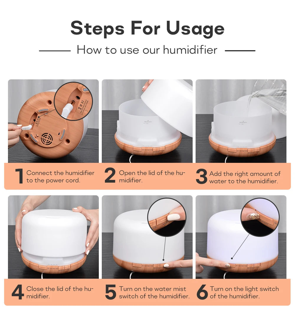 Air Humidifier Essential Oil Diffuser 300ML 500ML 1000ML With Lights Remote Control Ultrasound Electric Aromatherapy Diffuser Quick Pick Grocers