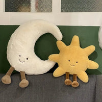 Adorable Smile Face White Moon Yellow Sun Plushie Stuffed Cute Cartoon Weather Plush Toy for Kid Bedroom Decor Sofa Throw Pillow Econic Blanks