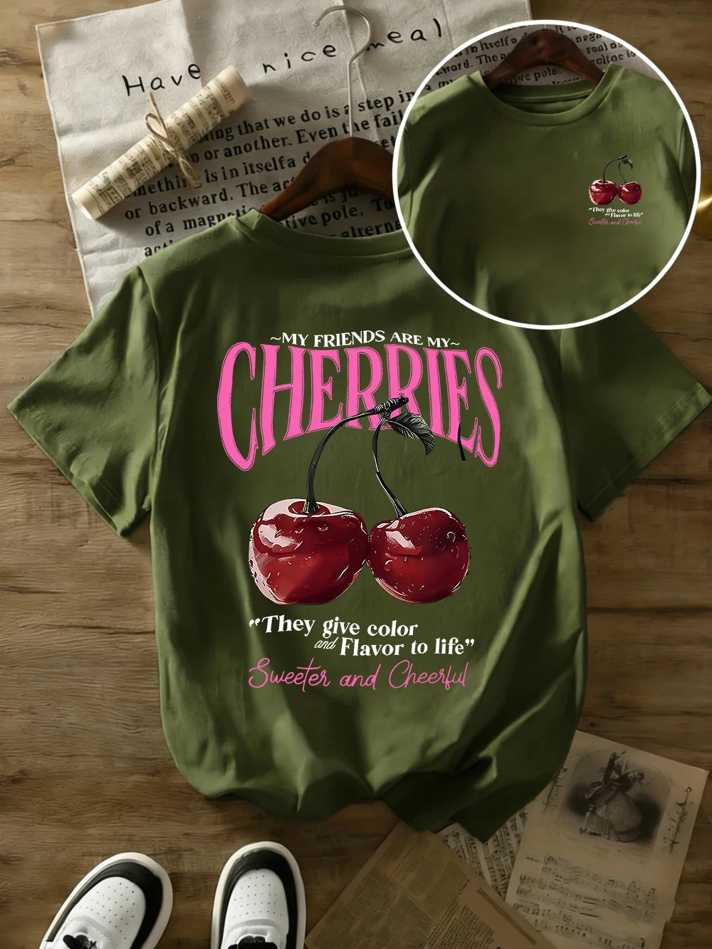 Summer Sweeter Cherries Prints T-Shirts Womens Cotton Oversized T Shirts Basic O-Neck Short Sleeve Tops Casual Woman Clothes Quick Pick Grocers
