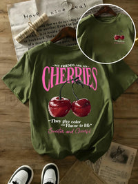Summer Sweeter Cherries Prints T-Shirts Womens Cotton Oversized T Shirts Basic O-Neck Short Sleeve Tops Casual Woman Clothes Quick Pick Grocers