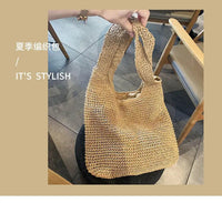 French Style Large Capacity Woven Straw Woven Bag for Women New Beach Vacation Shoulder Bag Casual Commuting Tote Bag Purse Quick Pick Grocers