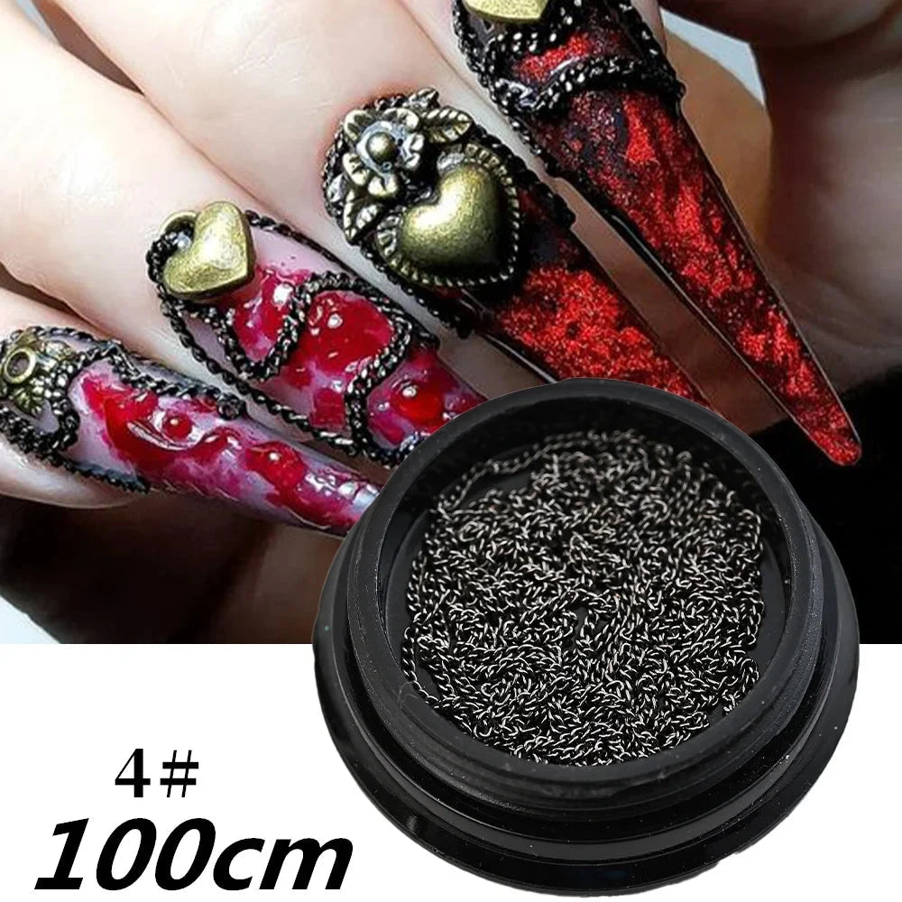 100/50cm Long Luxury Crystal Chain Nail Charms 1.5/2mm Shinying Clear/AB Diamond Nail Art Metal Steel French Manicure Crystal Econic Blanks