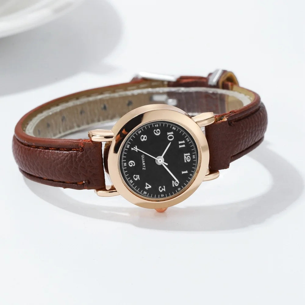Women's Watch Fashion Small Arabic Quartz Watches Leather Band Wristwatches Quick Pick Grocers