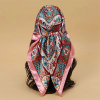 Satin Square Scarf Women Muslim Hijab Elegant 2025 Print Silk Neckerchief Shawl Wraps Headband Handle Hair Accessories Bandana Econic Blanks