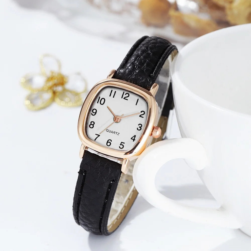 Women's Watch Fashion Small Arabic Quartz Watches Leather Band Wristwatches Quick Pick Grocers